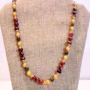 Multi Color Agate And Gemstone Beaded Necklace